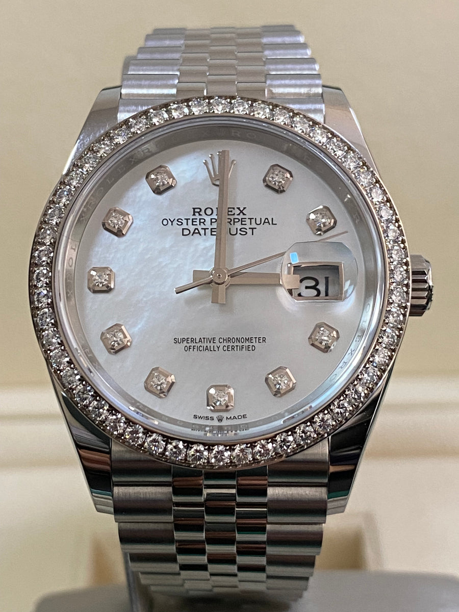 Rolex Steel Datejust 36 - 2024 - Diamond Bezel - Mother-of-Pearl Diamond Dial - Jubilee Bracelet - 126284RBR