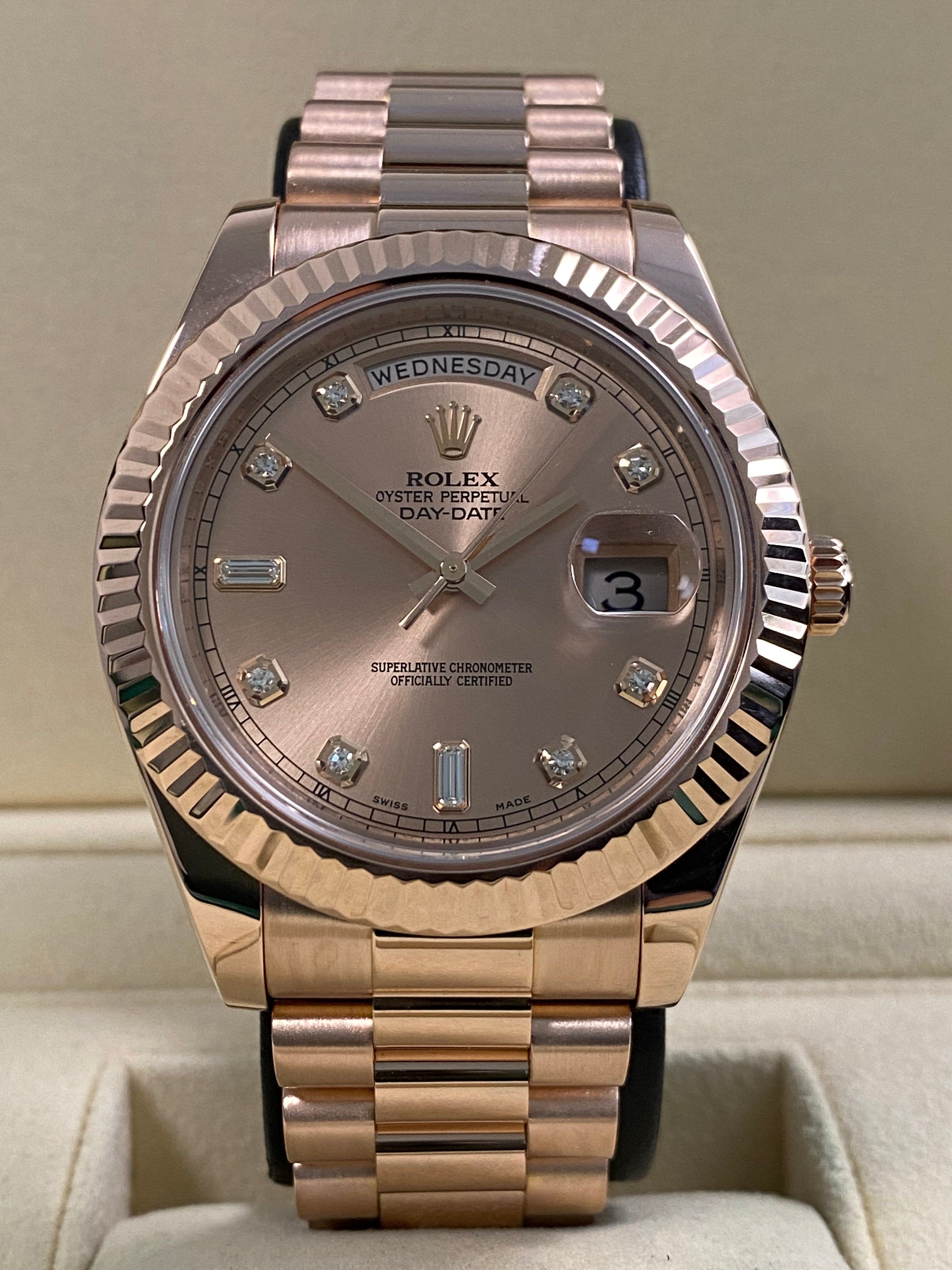 Gold Prestige プラチナローズ Rolex Day-Date II - 2013 - Pink Diamond Dial - 218235 *FULL SET