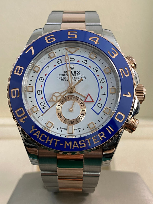 Rolex Steel & Everose Gold Yacht-Master II - 2018 - Blue Bezel - White Dial Mercedes Hands - 116681 *FULL SET*