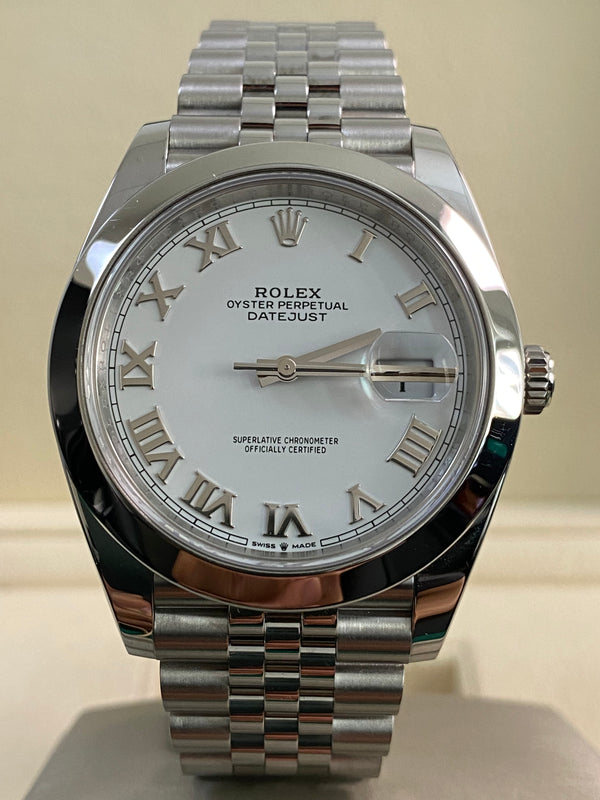 Rolex Steel Datejust 41 - 2025- Smooth Bezel -White Roman Dial - Jubilee Bracelet - 126300 *FULL SET*
