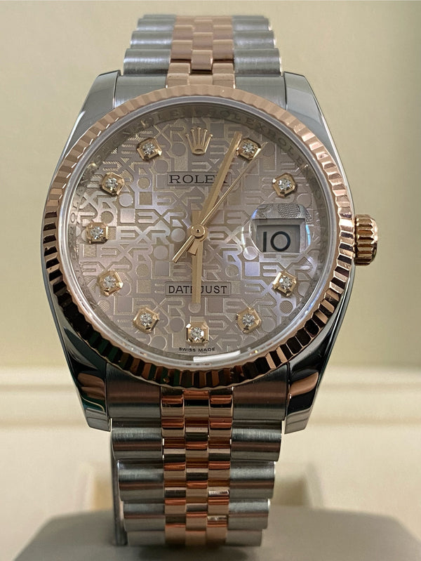 Rolex Steel & Everose Gold Datejust 36 - 2010 - Fluted Bezel - Pink Diamond Anniversary Dial - Jubilee Bracelet - 116231 *FULL SET*