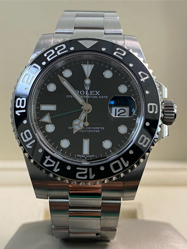 Rolex Steel GMT-Master II - 2017 - Black Bezel - Black Dial - Green Arrow Hand - 116710LN *FULL SET*