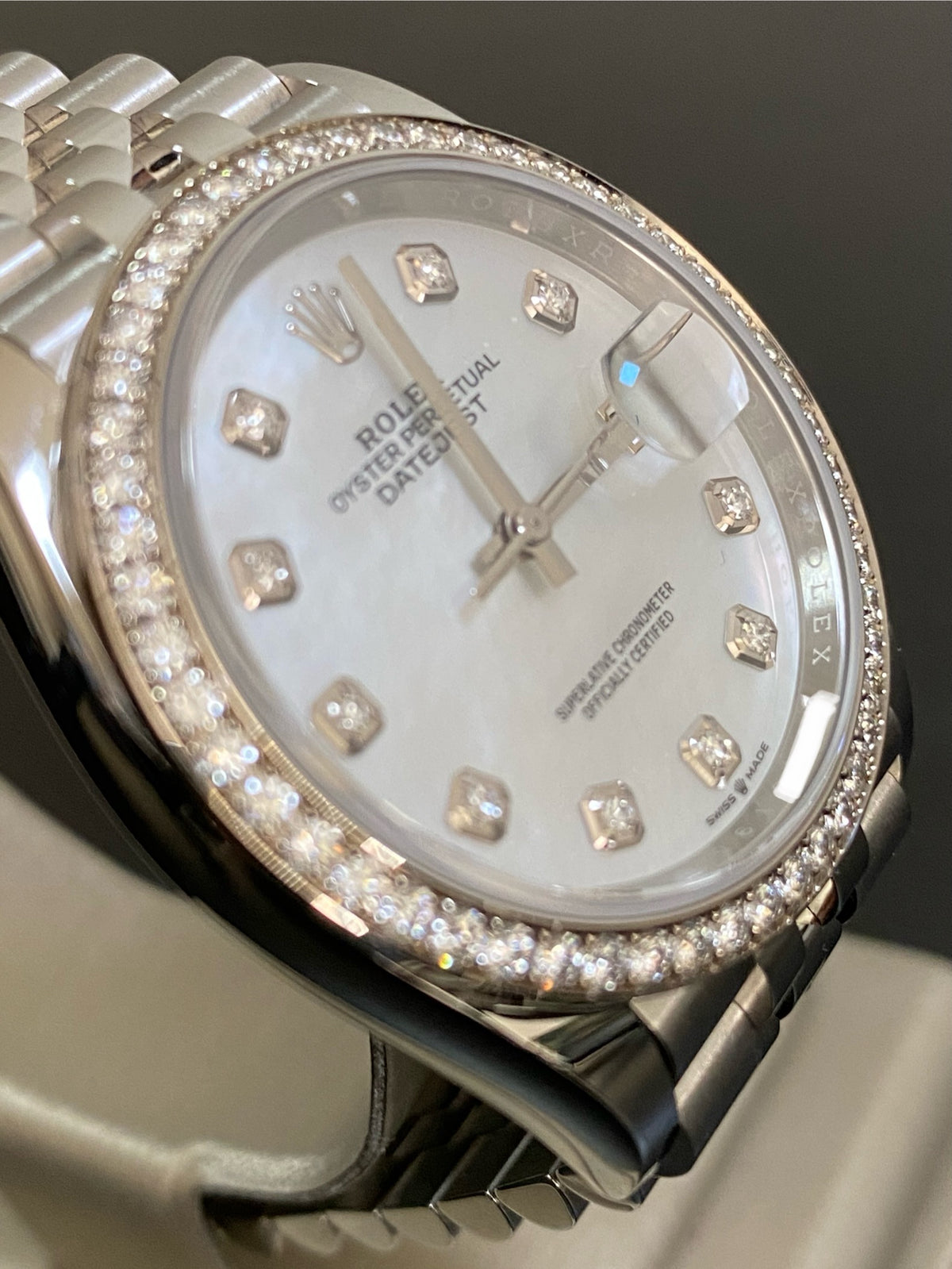Rolex Steel Datejust 36 - 2024 - Diamond Bezel - Mother-of-Pearl Diamond Dial - Jubilee Bracelet - 126284RBR