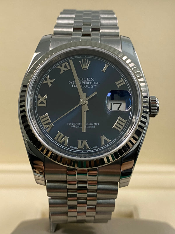 Rolex Steel Datejust 36 - 2016 - Fluted Bezel - Blue Roman Dial - Jubilee Bracelet - 116234 *FULL SET*