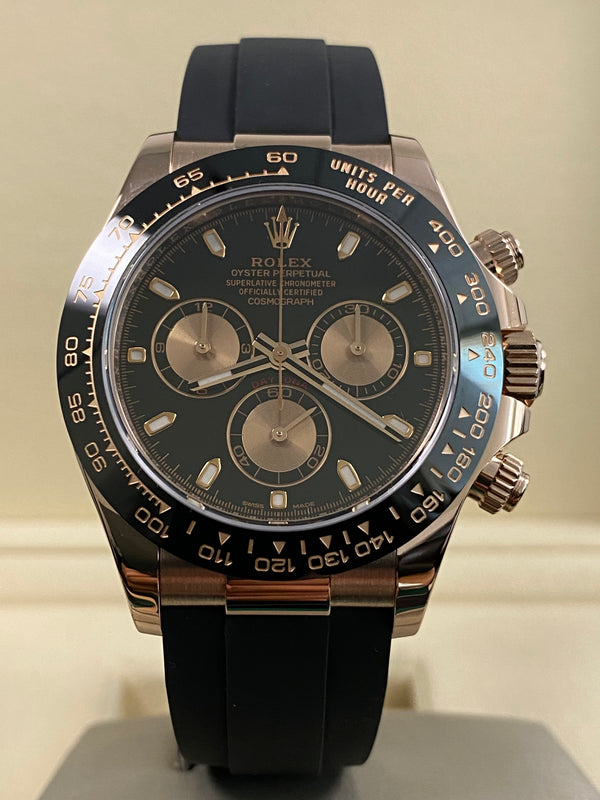 Rolex Everose Gold Cosmograph Daytona - 2021 - Black Dial - Oysterflex - 116515LN *FULL SET*