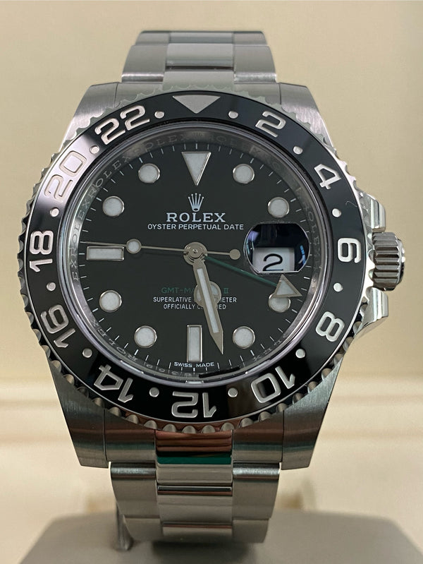 Rolex Steel GMT-Master II - 2017 - Black Bezel - Black Dial - Green Arrow Hand - 116710LN *FULL SET*