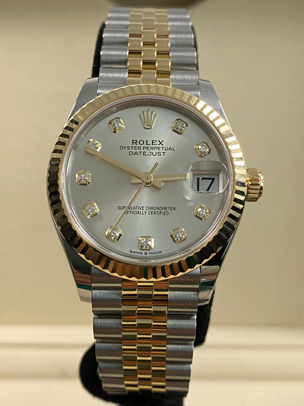 Rolex Steel & Yellow Gold Datejust 31 - 2025 - Fluted Bezel - Silver Diamond Dial - Jubilee Bracelet - 278273 *FULL SET*