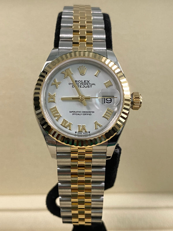 Rolex Steel & Yellow Gold Lady-Datejust - 2025 - Fluted Bezel - White Roman Dial - Jubilee Bracelet - 279173 *FULL SET*