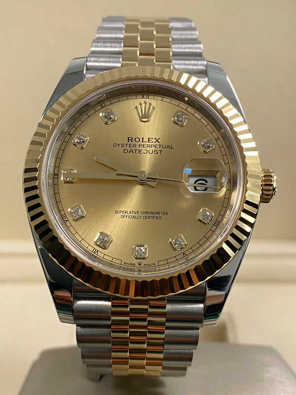 Rolex Steel & Yellow Gold Datejust 41 - 2025 - Fluted Bezel - Champagne Diamond Dial - Jubilee Bracelet - 126333 *FULL SET*