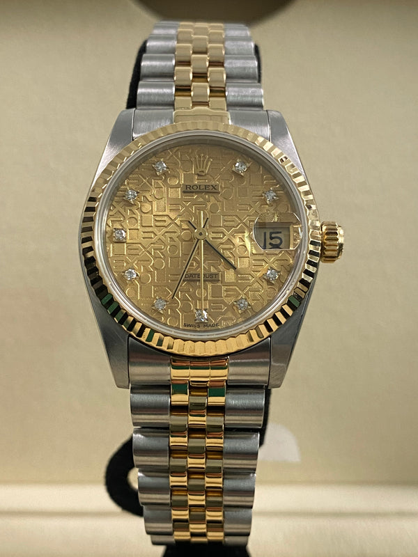 Rolex Steel & Yellow Gold Datejust 31 - 1995 - Champagne Anniversary Diamond Dial - 68273 *FULL SET*