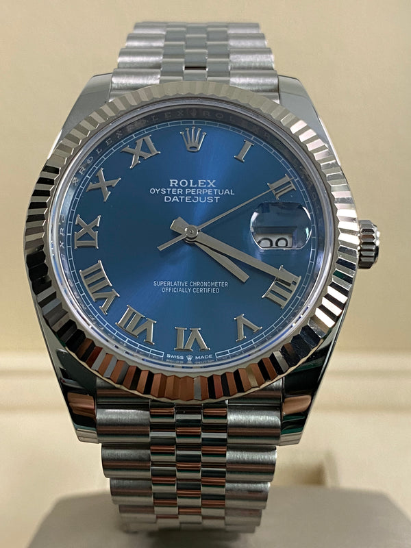 Rolex Steel Datejust 41 - 2021 - Fluted Bezel - Blue Roman Dial - Jubilee Bracelet - 126334 *FULL SET*