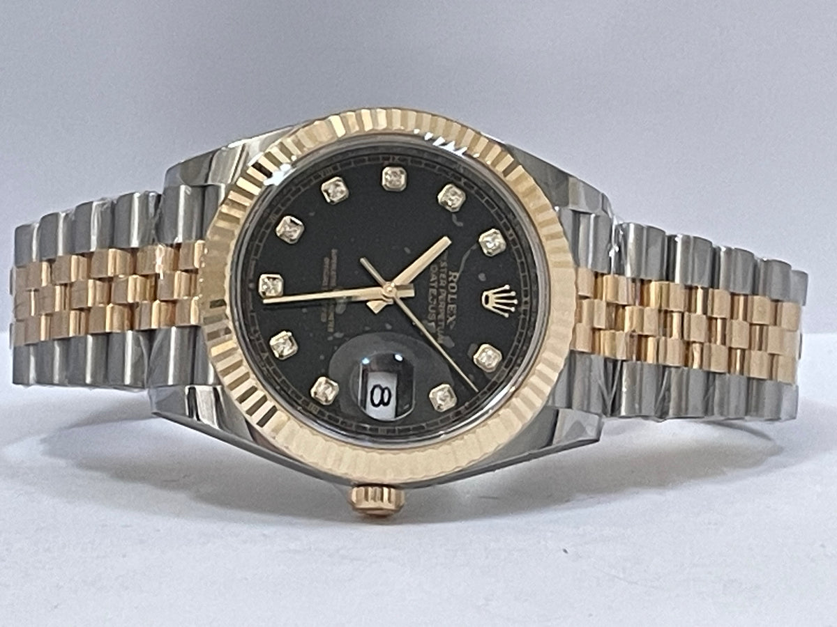 Rolex Steel and Yellow Gold Datejust 41  - 2023 - Fluted Bezel - Black Diamond Dial - Jubilee Bracelet - 126333