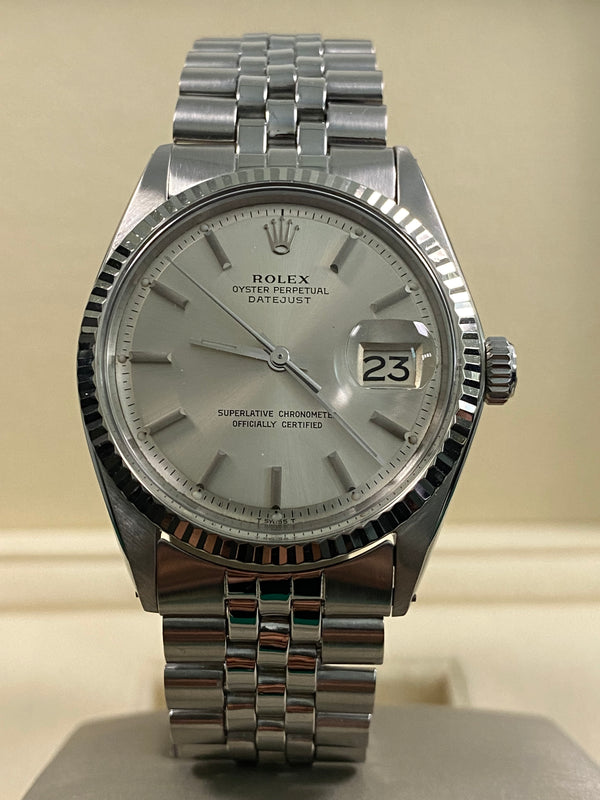 Rolex Steel Datejust 36 - 1973 - Fluted Bezel - Silver Index Dial - Jubilee Bracelet - 1601 *FULL SET*