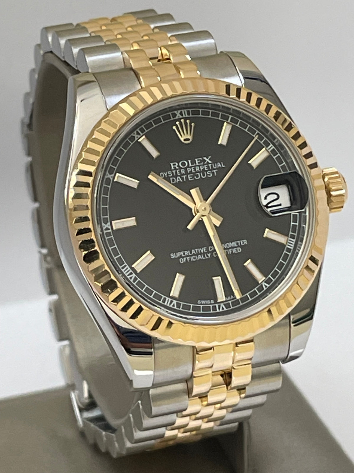 Rolex Steel and Yellow Gold Datejust 31 - 2016 - Fluted Bezel - Black Index Dial - Jubilee Bracelet - 178273