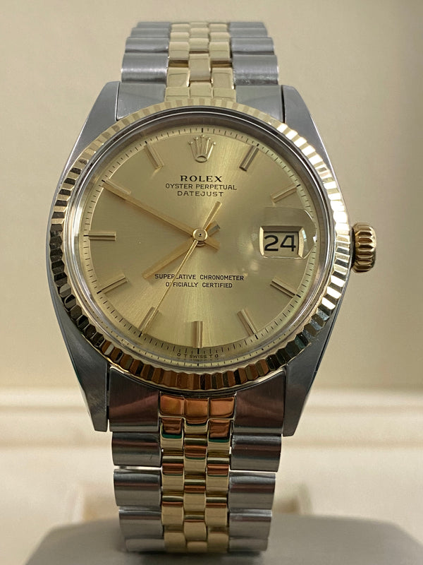 Rolex Steel & Yellow Gold Datejust 36 - 1971 - Fluted Bezel - Champagne Index Dial - Jubilee Bracelet - 1601