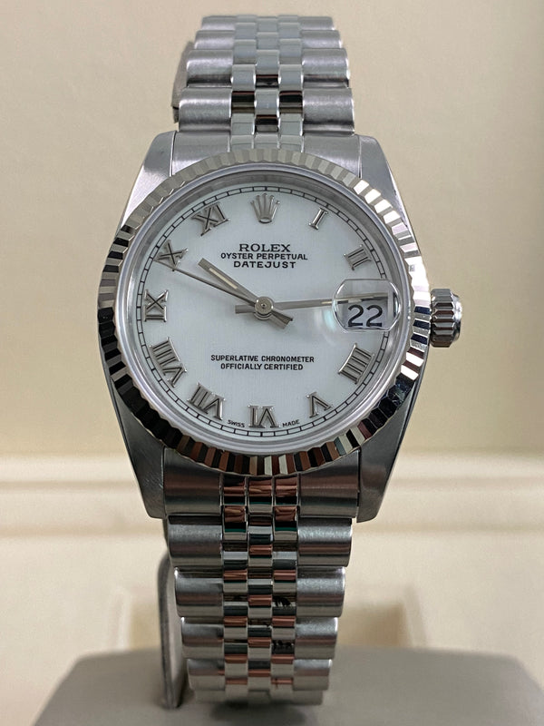 Rolex Steel Datejust 31 - 1995 - Fluted Bezel - White Roman Dial - Jubilee Bracelet - 68274 *FULL SET*