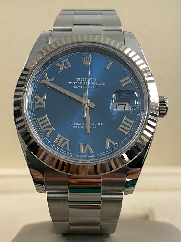 Rolex Steel Datejust 41 - 2024 - Fluted Bezel - Blue Roman Dial - Oyster Bracelet - 126334 *FULL SET*