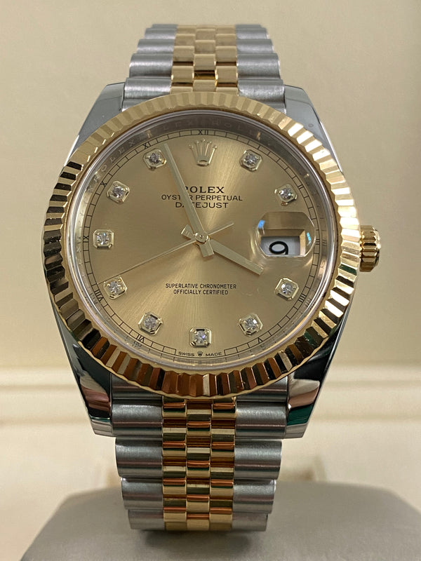 Rolex Steel & Yellow Gold Datejust 41 - 2020 - Fluted Bezel - Champagne Diamond Dial - Jubilee Bracelet - 126333 *FULL SET*