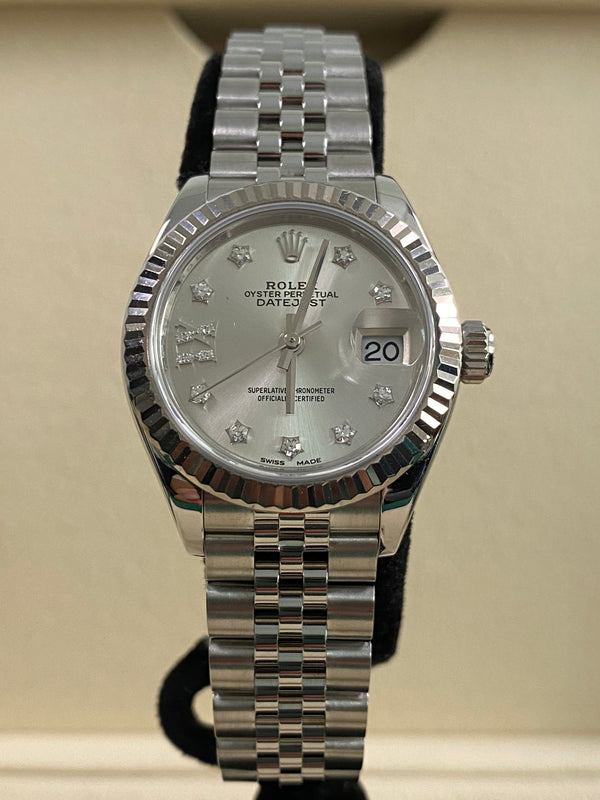 Rolex Steel Lady-Datejust 28 - 2019 - Fluted Bezel - Silver Star Diamond Dial - Jubilee Bracelet - 279174 *FULL SET*