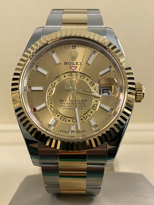 Rolex Yellow Gold Rolesor Sky-Dweller - 2024 - Champagne Index Dial - Oyster Bracelet - 336933 *FULL SET*