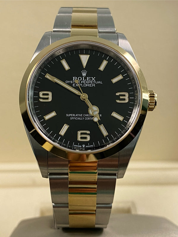 Rolex Steel & Yellow Gold Explorer - 2025 - Gold Bezel - Black Dial - 124273 *FULL SET