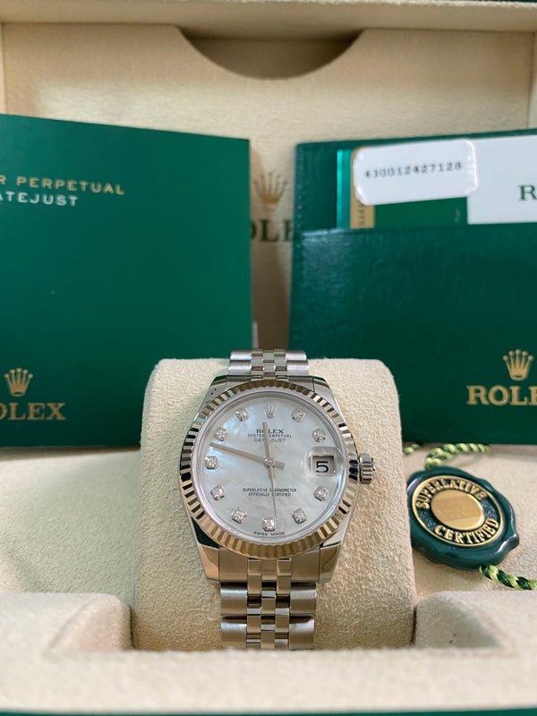 Rolex Steel Datejust 31 - 2016 - Fluted Bezel - Mother-of-Pearl Diamond Dial - Jubilee Bracelet - 178274 *FULL SET*
