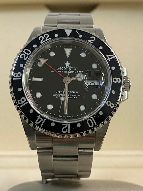 Rolex Steel GMT-Master II - K serial - Black Dial - Oyster Bracelet - 16710 *FULL SET*