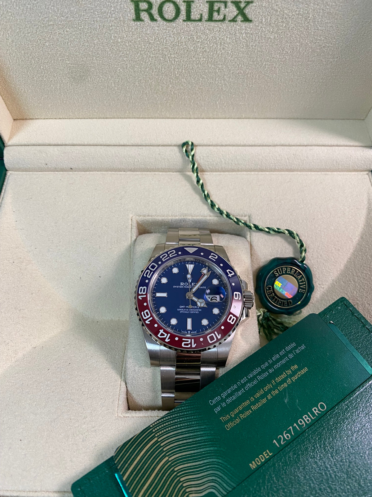 Rolex White Gold GMT-Master II - 2021 - "Pepsi" Bezel - Blue Dial - Oyster Bracelet - 126719BLRO *FULL SET*