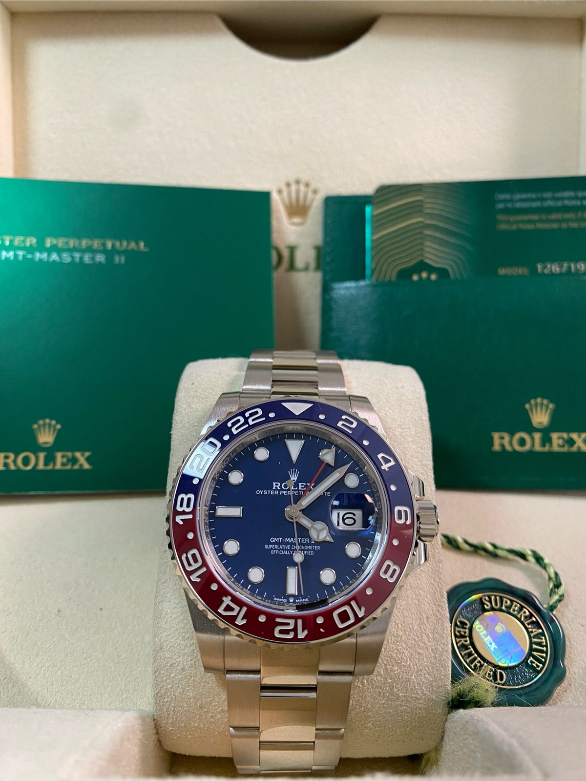 Rolex White Gold GMT-Master II - 2021 - "Pepsi" Bezel - Blue Dial - Oyster Bracelet - 126719BLRO *FULL SET*