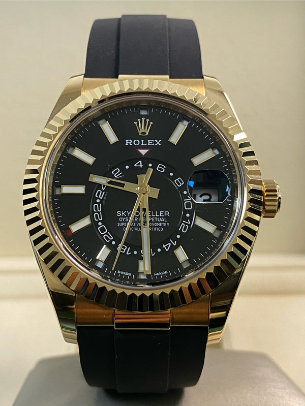Rolex Yellow Gold Sky-Dweller - 2022 - Black Dial - Oysterflex Bracelet - 326238 *FULL SET*