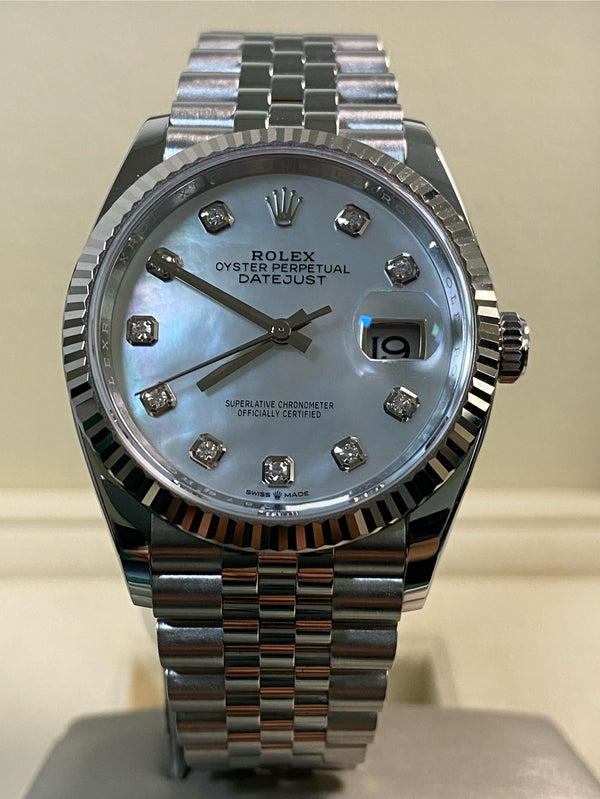 Rolex Steel Datejust 36 - 2024 - Fluted Bezel - Mother-of-Pearl-Diamond Dial - Jubilee Bracelet - 126234 *FULL SET*