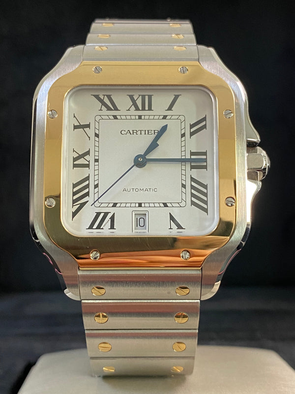 Cartier Santos de Cartier Large - 2024 - Yellow Gold Bezel - Silver Dial - W2SA0009 *FULL SET*