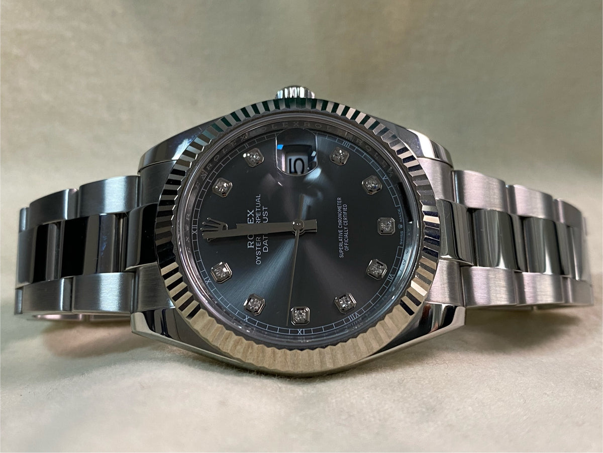 Rolex Steel Datejust 41 - 2023 - Fluted Bezel - Rhodium Diamond Dial - Oyster Bracelet - 126334 *FULL SET*