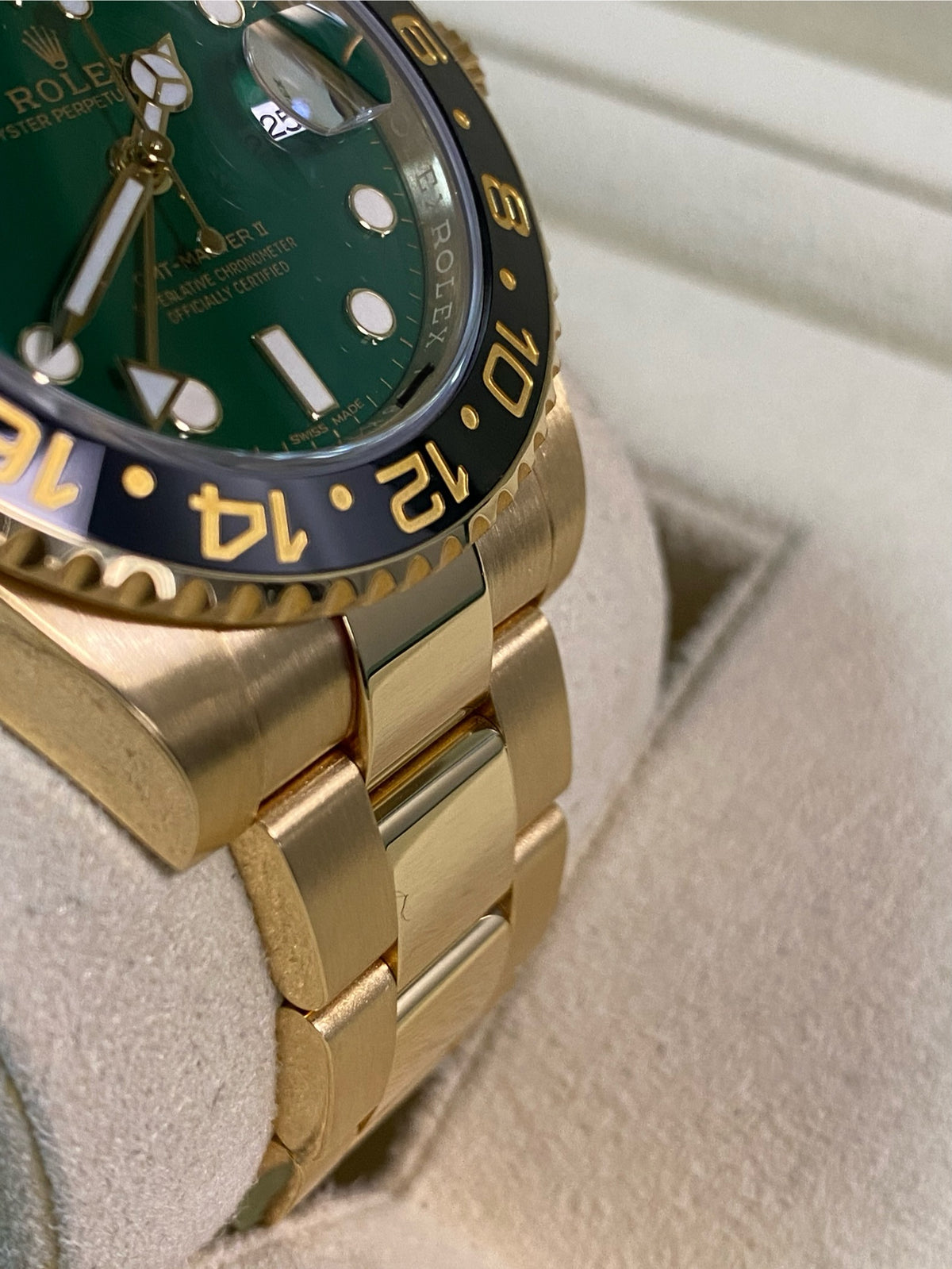 Rolex Yellow Gold GMT-Master II - 2017 - Black Bezel - Anniversary Green Dial - Oyster Bracelet - 116718LN *FULL SET*