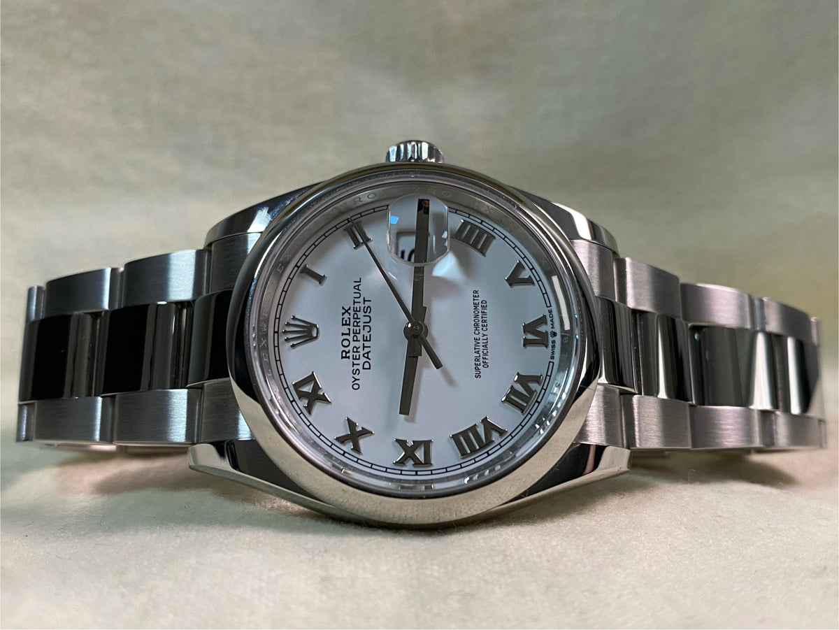 Rolex Steel Datejust 36 - 2023 - Domed Bezel - White Roman Dial - Oyster Bracelet - 126200 *FULL SET*
