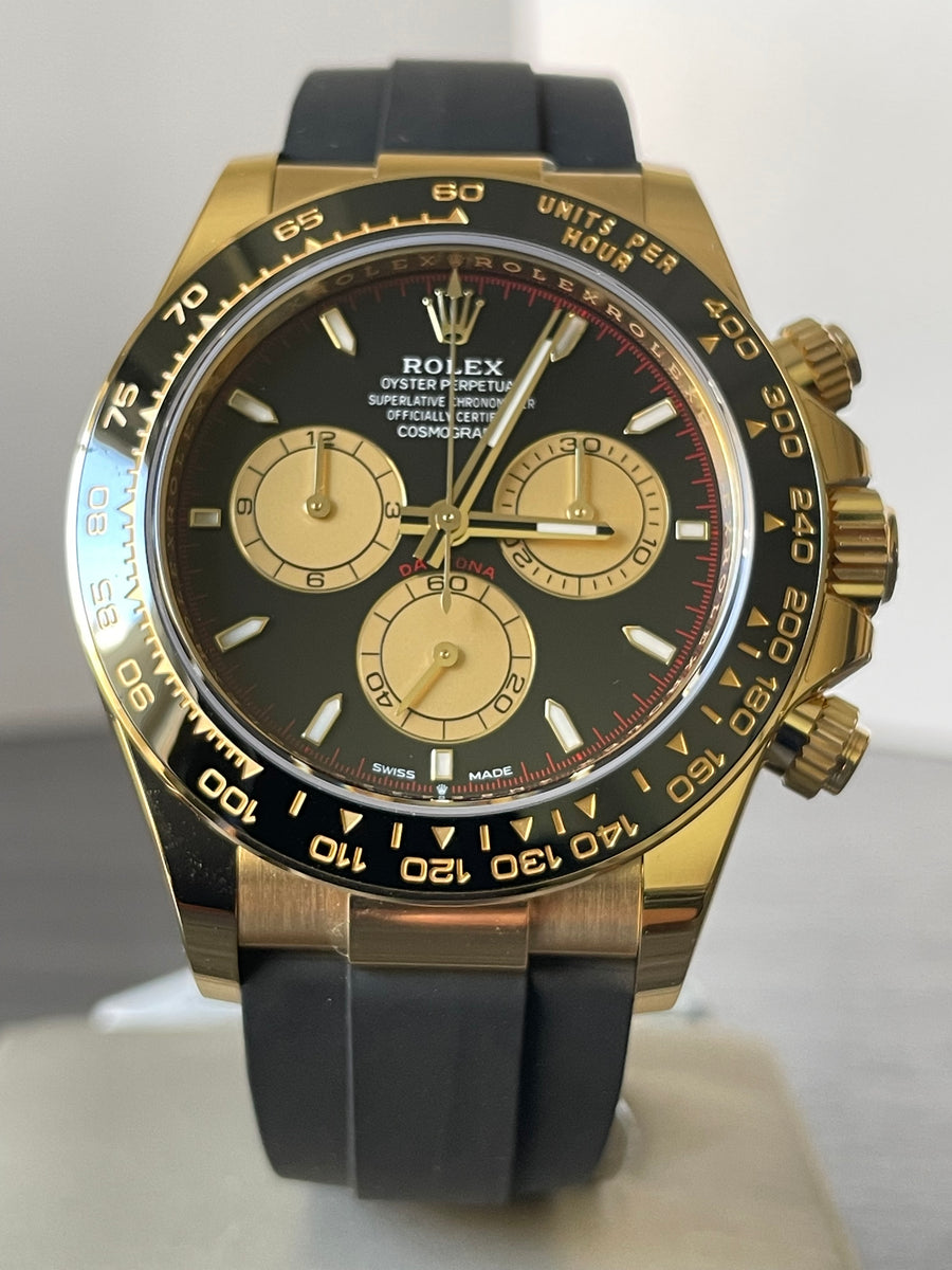 Rolex Yellow Gold Cosmograph Daytona 40 - 2023 - Black Champagne Dial - Black Oysterflex Strap - 126518LN