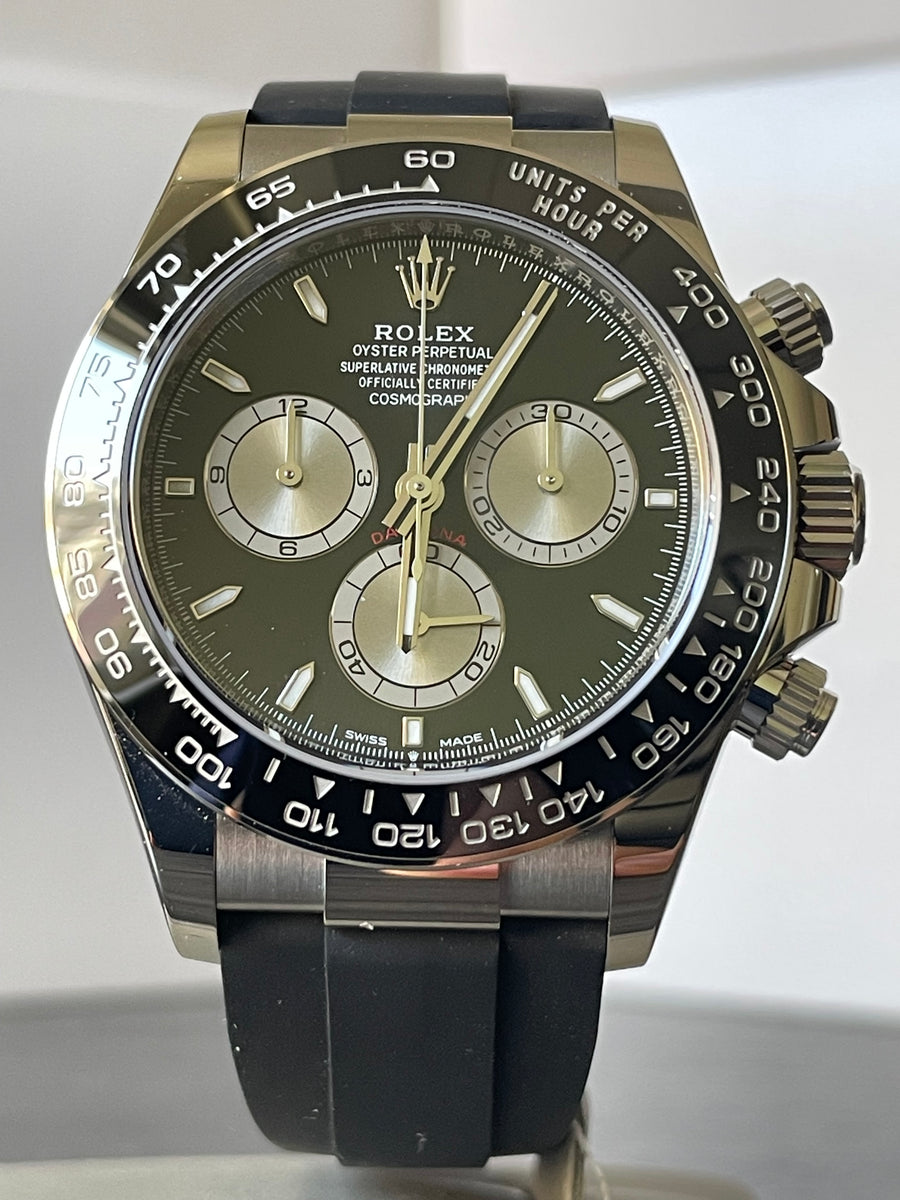 Rolex White Gold Cosmograph Daytona 40 - 2023 - Black and Steel Dial - Black Oysterflex Strap - 126519LN