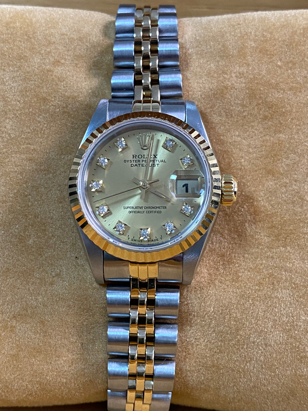 Rolex Steel & Yellow Gold Lady-Datejust - R serial - Fluted Bezel - Champagne Diamond Dial - Jubilee Bracelet - 69173