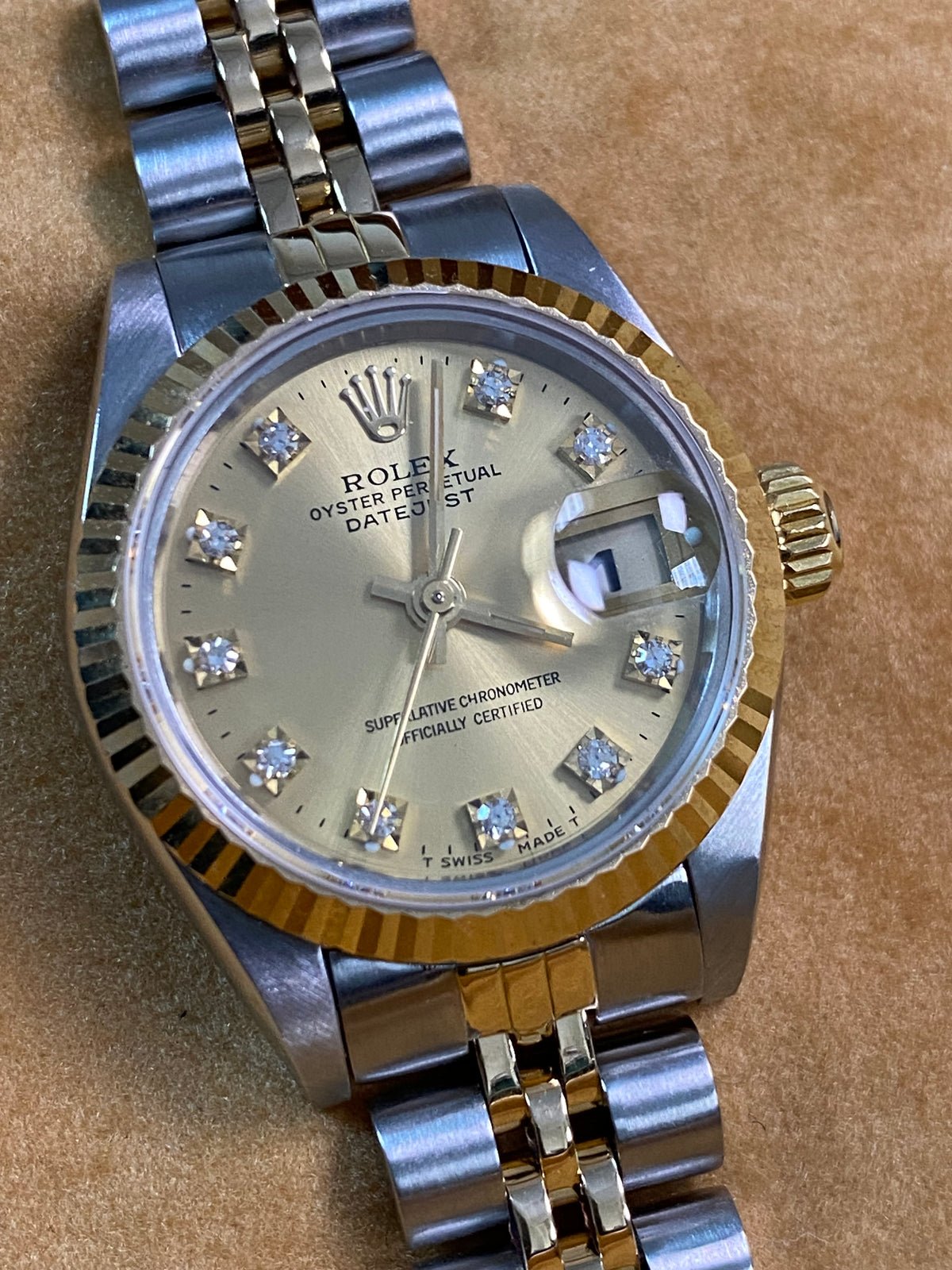 Rolex Steel & Yellow Gold Lady-Datejust - R serial - Fluted Bezel - Champagne Diamond Dial - Jubilee Bracelet - 69173