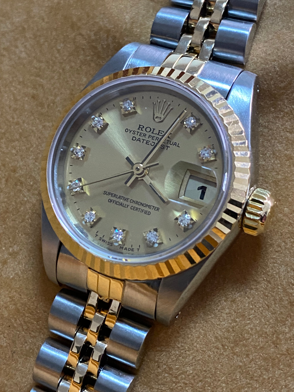 Rolex Steel & Yellow Gold Lady-Datejust - R serial - Fluted Bezel - Champagne Diamond Dial - Jubilee Bracelet - 69173