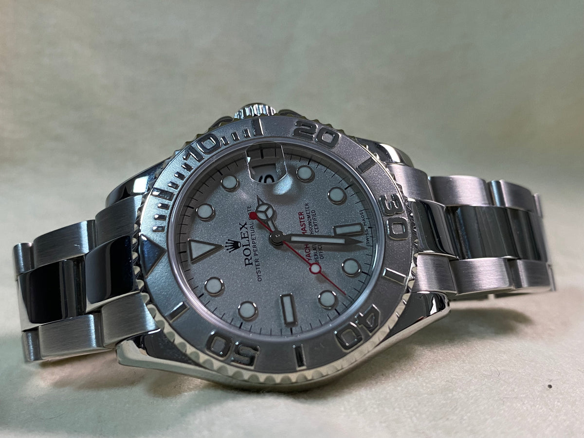 Rolex Steel & Platinum Lady Yacht-Master - K serial - Platinum Bezel - Silver Dial - 168622