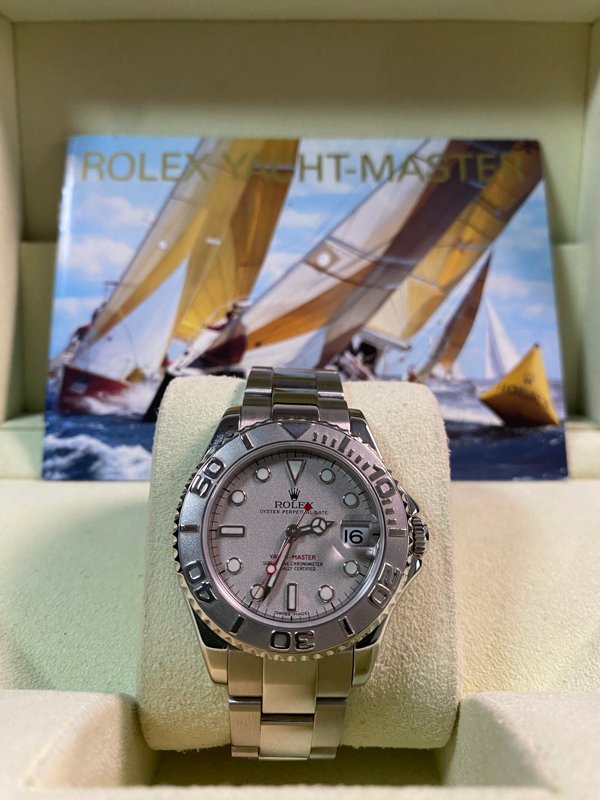 Rolex Steel & Platinum Lady Yacht-Master - K serial - Platinum Bezel - Silver Dial - 168622