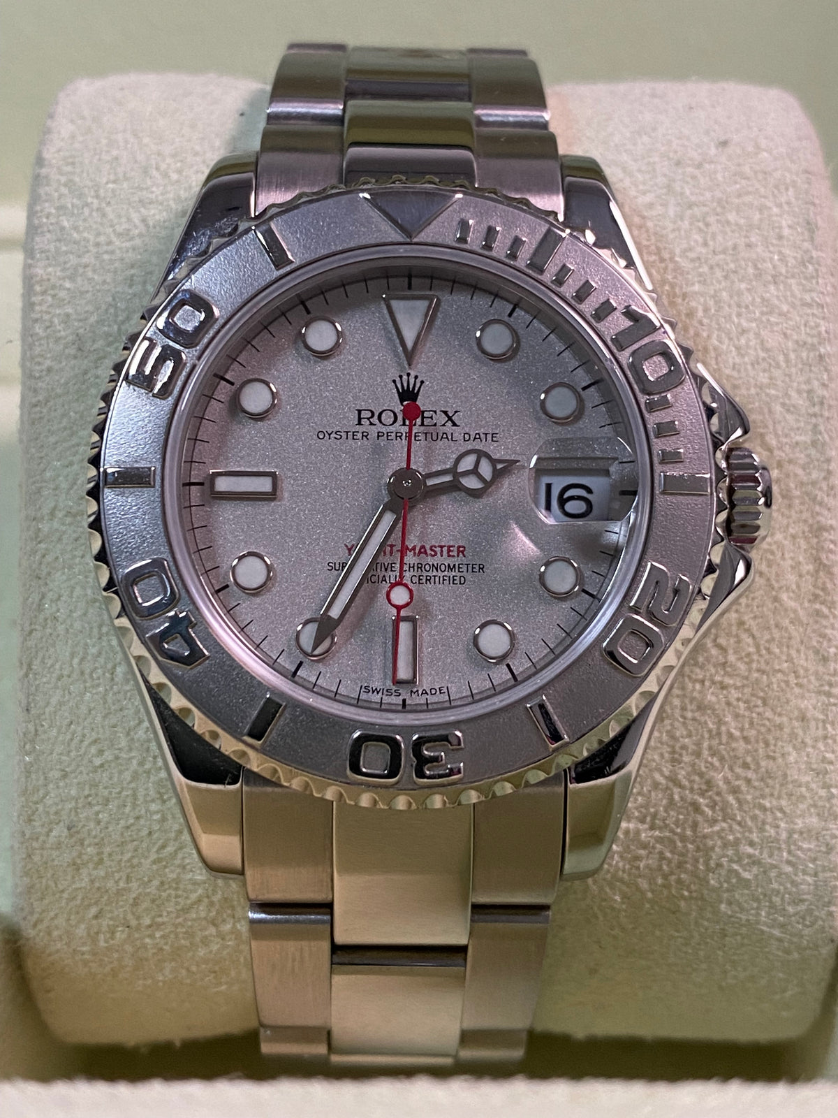 Rolex Steel & Platinum Lady Yacht-Master - K serial - Platinum Bezel - Silver Dial - 168622