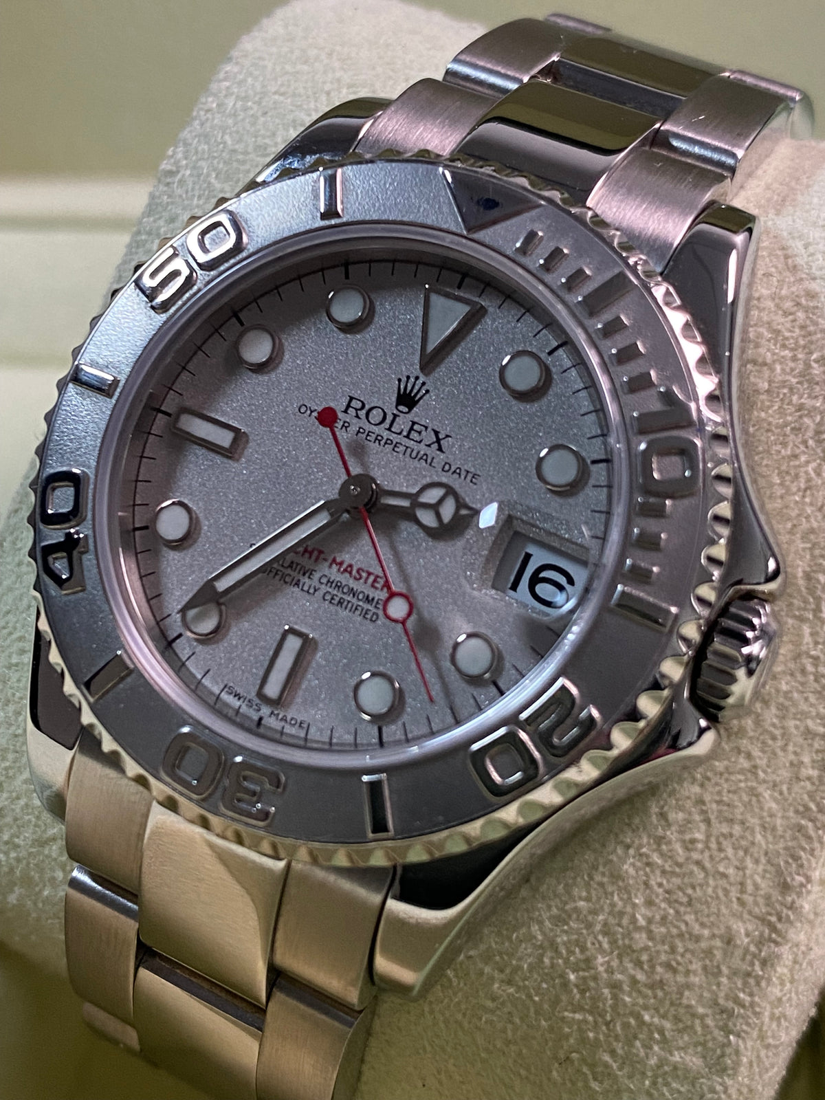 Rolex Steel & Platinum Lady Yacht-Master - K serial - Platinum Bezel - Silver Dial - 168622