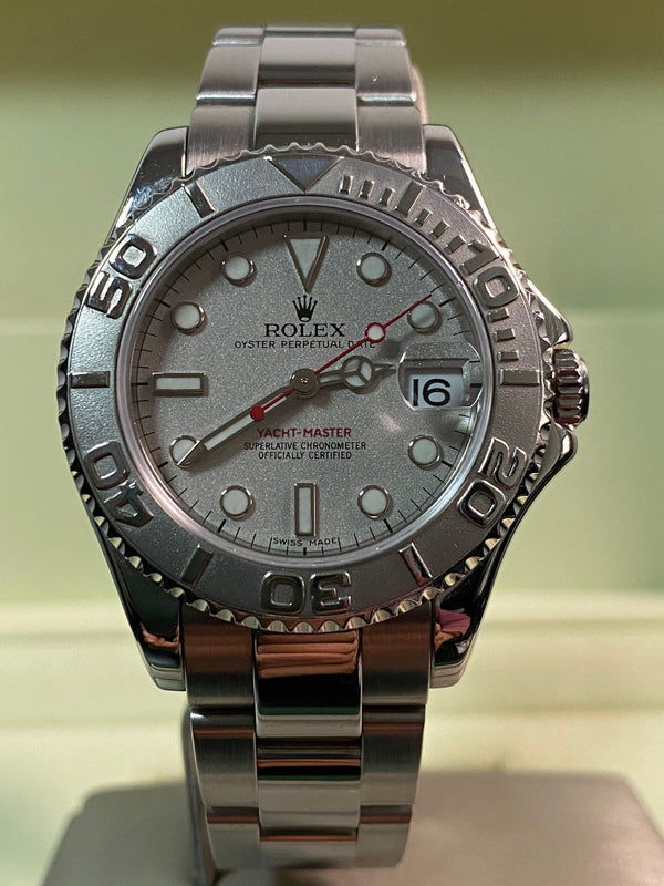 Rolex Steel & Platinum Lady Yacht-Master - K serial - Platinum Bezel - Silver Dial - 168622