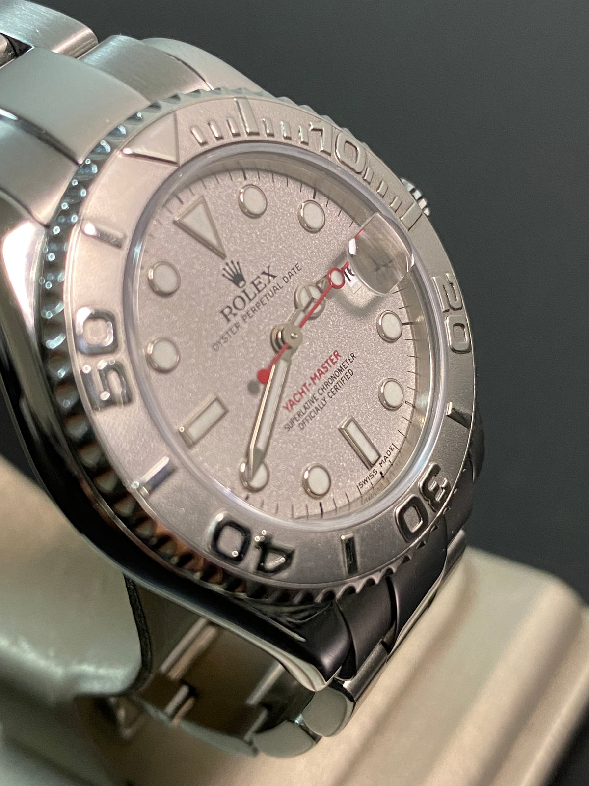 Rolex Steel & Platinum Lady Yacht-Master - K serial - Platinum Bezel - Silver Dial - 168622