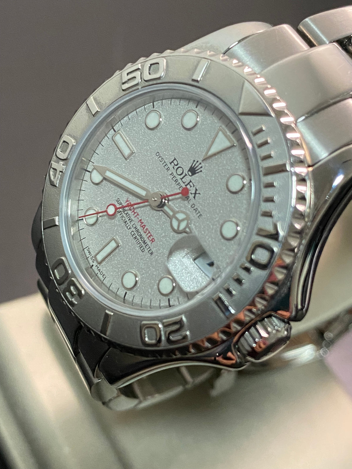 Rolex Steel & Platinum Lady Yacht-Master - K serial - Platinum Bezel - Silver Dial - 168622
