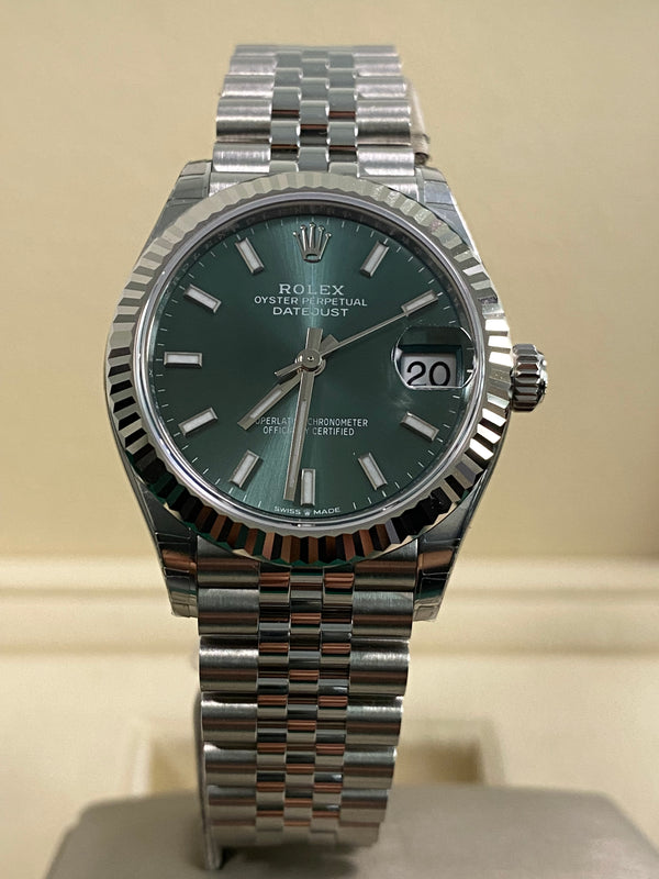 Rolex Datejust 31 - 2025 - Fluted Bezel - Mint Green Dial - Jubilee Bracelet - 278274 *PARTIAL STICKERS*