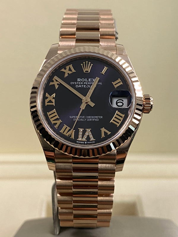 Rolex Datejust 31 - 2025 - Fluted Bezel - Purple Aubergine Dial - President Bracelet - 278275 *FULL SET*