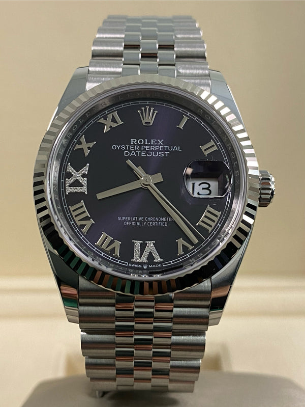 Rolex Datejust 36 - 2025 - Fluted Bezel - Purple Aubergine Roman Dial - Jubilee Bracelet - 126234 *FULL SET*